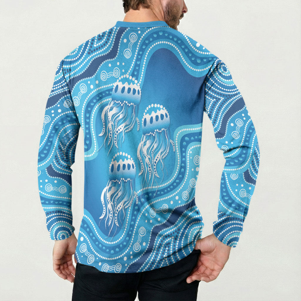 Aboriginal Ocean Jellyfish Button Sweatshirt Dot Art Dreamtime Style