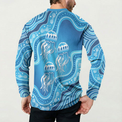 Aboriginal Ocean Jellyfish Button Sweatshirt Dot Art Dreamtime Style