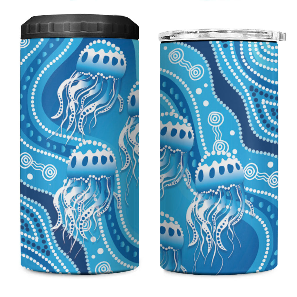 Aboriginal Ocean Jellyfish 4 in 1 Can Cooler Tumbler Dot Art Dreamtime Style