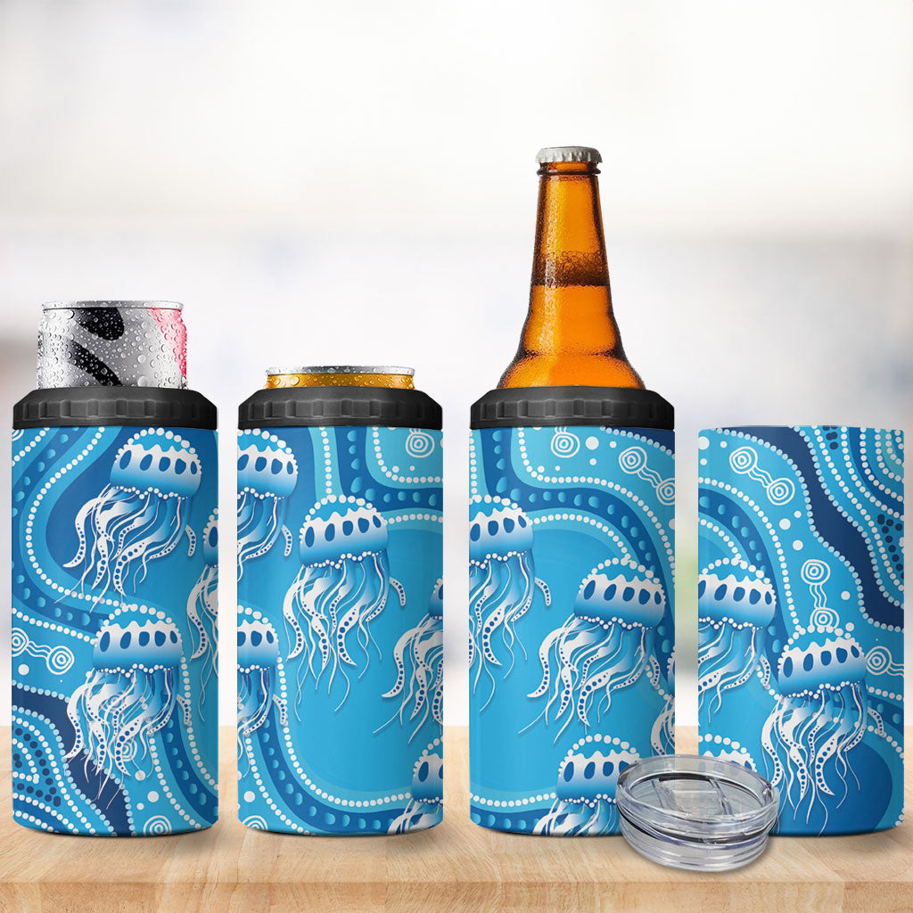 Aboriginal Ocean Jellyfish 4 in 1 Can Cooler Tumbler Dot Art Dreamtime Style