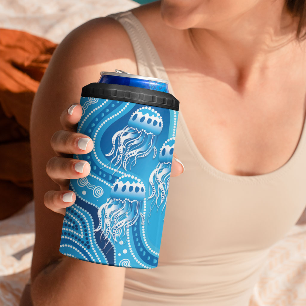 Aboriginal Ocean Jellyfish 4 in 1 Can Cooler Tumbler Dot Art Dreamtime Style