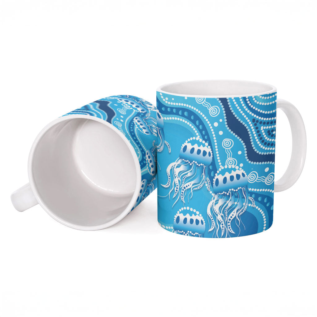 Aboriginal Ocean Jellyfish Ceramic Mug Dot Art Dreamtime Style