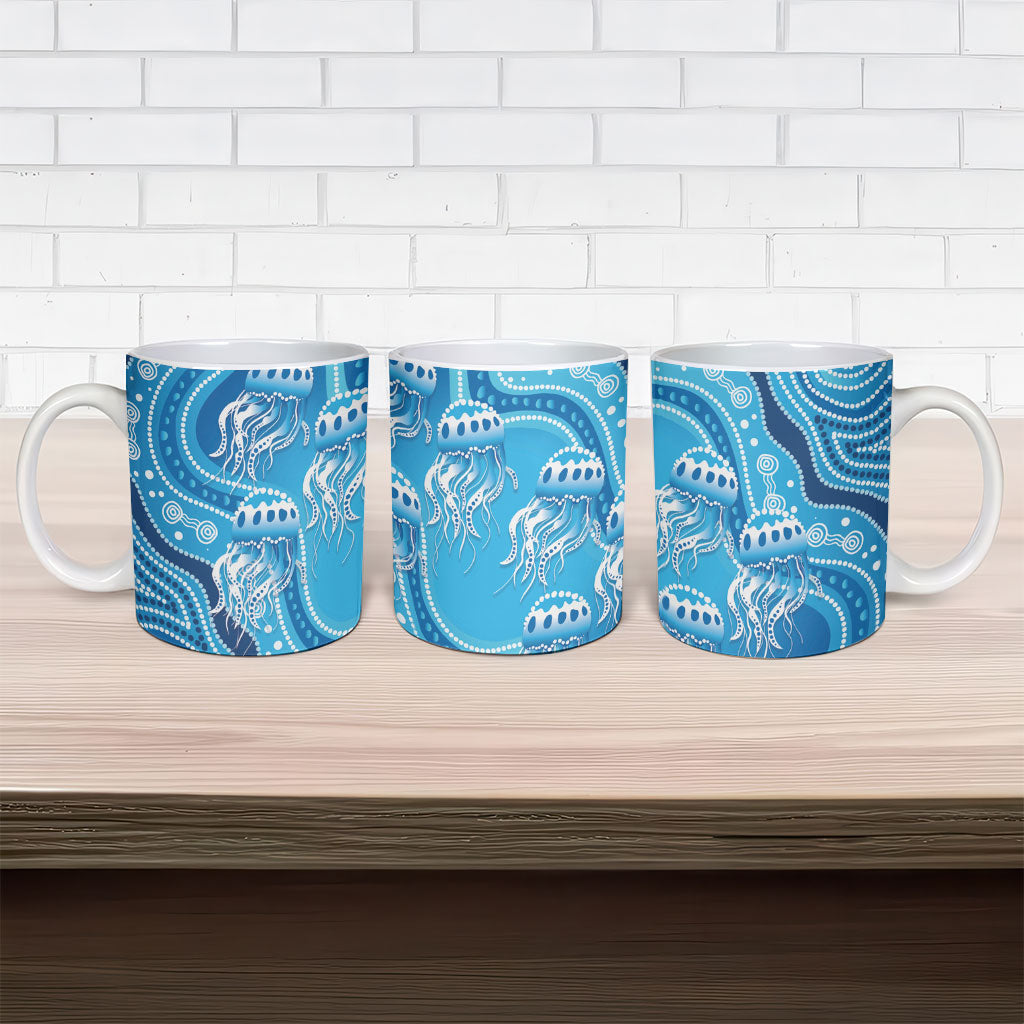 Aboriginal Ocean Jellyfish Ceramic Mug Dot Art Dreamtime Style