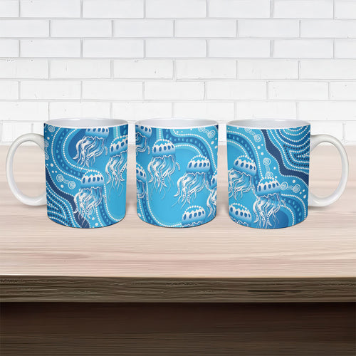 Aboriginal Ocean Jellyfish Ceramic Mug Dot Art Dreamtime Style