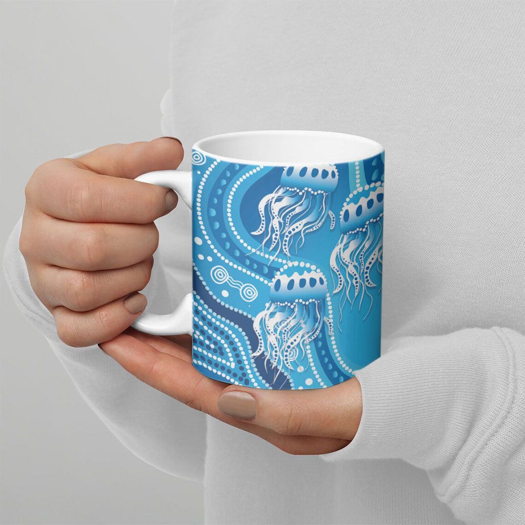 Aboriginal Ocean Jellyfish Ceramic Mug Dot Art Dreamtime Style