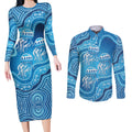 Aboriginal Ocean Jellyfish Couples Matching Long Sleeve Bodycon Dress and Long Sleeve Button Shirt Dot Art Dreamtime Style