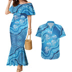 Aboriginal Ocean Jellyfish Couples Matching Mermaid Dress and Hawaiian Shirt Dot Art Dreamtime Style