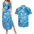 Aboriginal Ocean Jellyfish Couples Matching Summer Maxi Dress and Hawaiian Shirt Dot Art Dreamtime Style