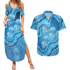 Aboriginal Ocean Jellyfish Couples Matching Summer Maxi Dress and Hawaiian Shirt Dot Art Dreamtime Style