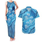 Aboriginal Ocean Jellyfish Couples Matching Tank Maxi Dress and Hawaiian Shirt Dot Art Dreamtime Style