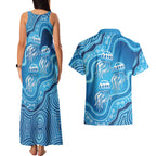 Aboriginal Ocean Jellyfish Couples Matching Tank Maxi Dress and Hawaiian Shirt Dot Art Dreamtime Style