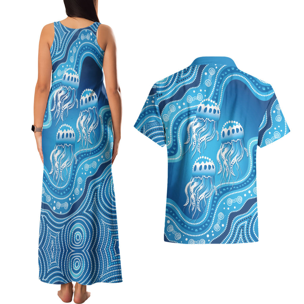 Aboriginal Ocean Jellyfish Couples Matching Tank Maxi Dress and Hawaiian Shirt Dot Art Dreamtime Style