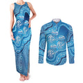 Aboriginal Ocean Jellyfish Couples Matching Tank Maxi Dress and Long Sleeve Button Shirt Dot Art Dreamtime Style