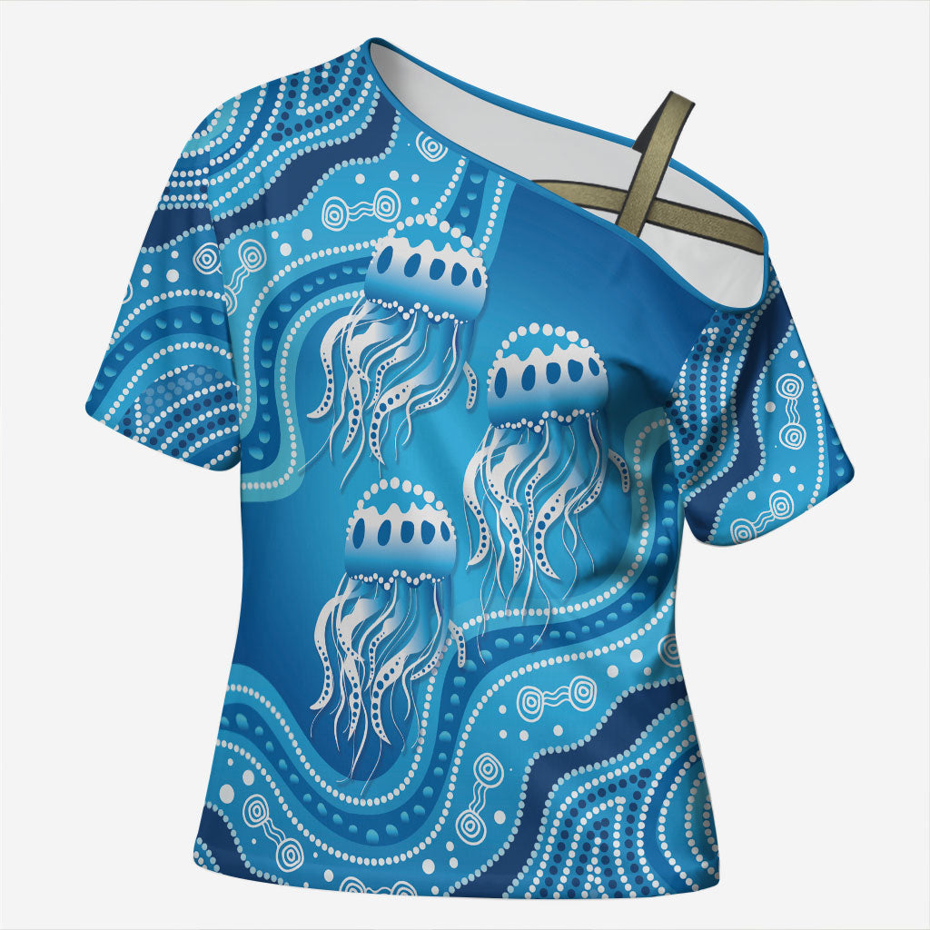 Aboriginal Ocean Jellyfish Cross Shoulder Shirt Dot Art Dreamtime Style
