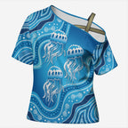 Aboriginal Ocean Jellyfish Cross Shoulder Shirt Dot Art Dreamtime Style