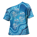 Aboriginal Ocean Jellyfish Cross Shoulder Shirt Dot Art Dreamtime Style