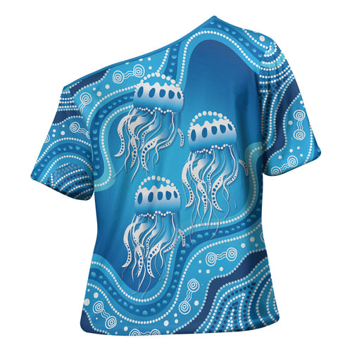 Aboriginal Ocean Jellyfish Cross Shoulder Shirt Dot Art Dreamtime Style