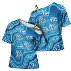 Aboriginal Ocean Jellyfish Cross Shoulder Shirt Dot Art Dreamtime Style