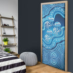 Aboriginal Ocean Jellyfish Door Cover Dot Art Dreamtime Style