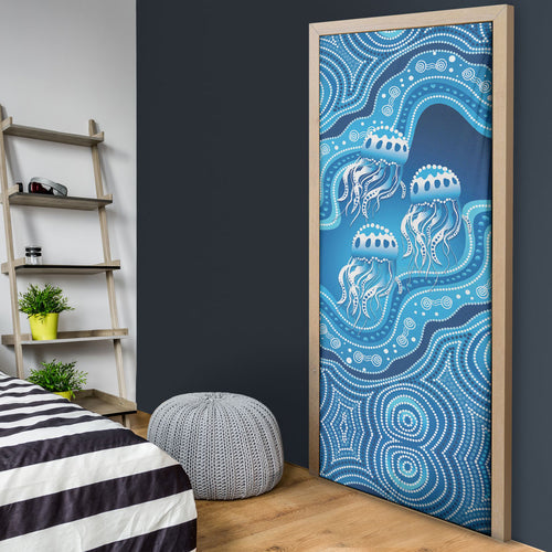 Aboriginal Ocean Jellyfish Door Cover Dot Art Dreamtime Style
