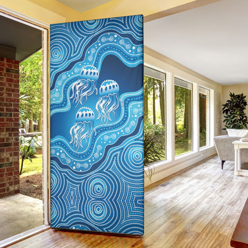 Aboriginal Ocean Jellyfish Door Cover Dot Art Dreamtime Style