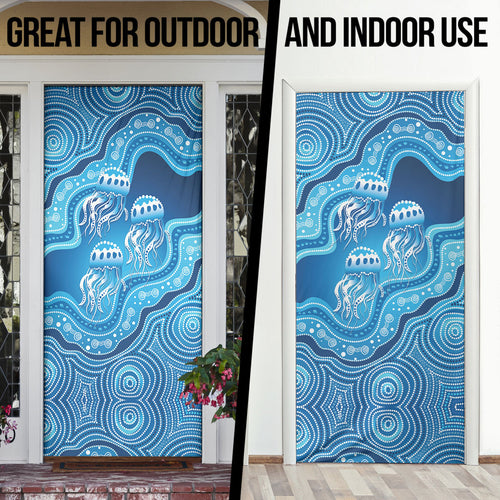 Aboriginal Ocean Jellyfish Door Cover Dot Art Dreamtime Style
