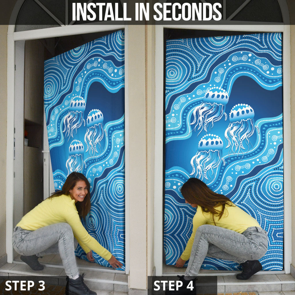 Aboriginal Ocean Jellyfish Door Cover Dot Art Dreamtime Style