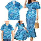Aboriginal Ocean Jellyfish Family Matching Mermaid Dress and Hawaiian Shirt Dot Art Dreamtime Style