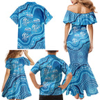 Aboriginal Ocean Jellyfish Family Matching Mermaid Dress and Hawaiian Shirt Dot Art Dreamtime Style