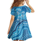 Aboriginal Ocean Jellyfish Family Matching Off Shoulder Short Dress and Hawaiian Shirt Dot Art Dreamtime Style