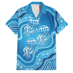 Aboriginal Ocean Jellyfish Family Matching Off Shoulder Short Dress and Hawaiian Shirt Dot Art Dreamtime Style