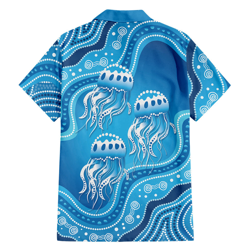 Aboriginal Ocean Jellyfish Family Matching Off Shoulder Short Dress and Hawaiian Shirt Dot Art Dreamtime Style