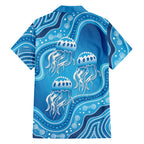 Aboriginal Ocean Jellyfish Family Matching Off Shoulder Short Dress and Hawaiian Shirt Dot Art Dreamtime Style