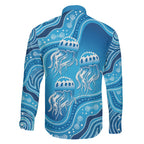 Aboriginal Ocean Jellyfish Family Matching Off Shoulder Short Dress and Hawaiian Shirt Dot Art Dreamtime Style