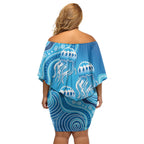 Aboriginal Ocean Jellyfish Family Matching Off Shoulder Short Dress and Hawaiian Shirt Dot Art Dreamtime Style