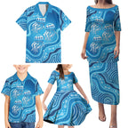 Aboriginal Ocean Jellyfish Family Matching Puletasi and Hawaiian Shirt Dot Art Dreamtime Style