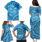 Aboriginal Ocean Jellyfish Family Matching Puletasi and Hawaiian Shirt Dot Art Dreamtime Style