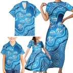 Aboriginal Ocean Jellyfish Family Matching Short Sleeve Bodycon Dress and Hawaiian Shirt Dot Art Dreamtime Style