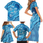 Aboriginal Ocean Jellyfish Family Matching Short Sleeve Bodycon Dress and Hawaiian Shirt Dot Art Dreamtime Style