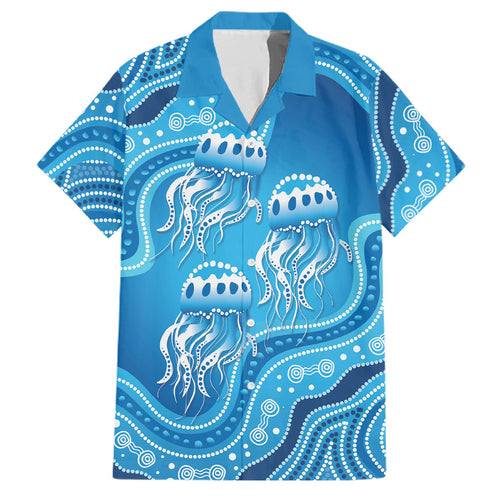 Aboriginal Ocean Jellyfish Family Matching Short Sleeve Bodycon Dress and Hawaiian Shirt Dot Art Dreamtime Style