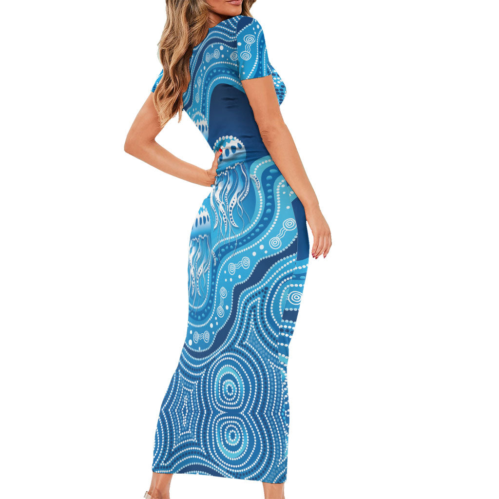 Aboriginal Ocean Jellyfish Family Matching Short Sleeve Bodycon Dress and Hawaiian Shirt Dot Art Dreamtime Style
