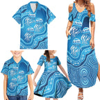 Aboriginal Ocean Jellyfish Family Matching Summer Maxi Dress and Hawaiian Shirt Dot Art Dreamtime Style