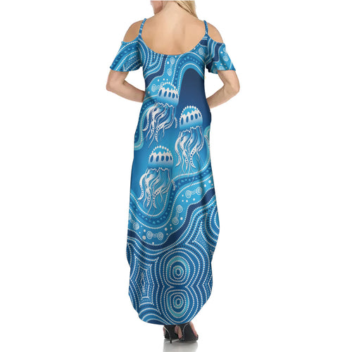 Aboriginal Ocean Jellyfish Family Matching Summer Maxi Dress and Hawaiian Shirt Dot Art Dreamtime Style