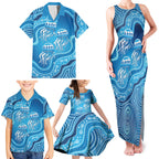 Aboriginal Ocean Jellyfish Family Matching Tank Maxi Dress and Hawaiian Shirt Dot Art Dreamtime Style