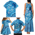 Aboriginal Ocean Jellyfish Family Matching Tank Maxi Dress and Hawaiian Shirt Dot Art Dreamtime Style