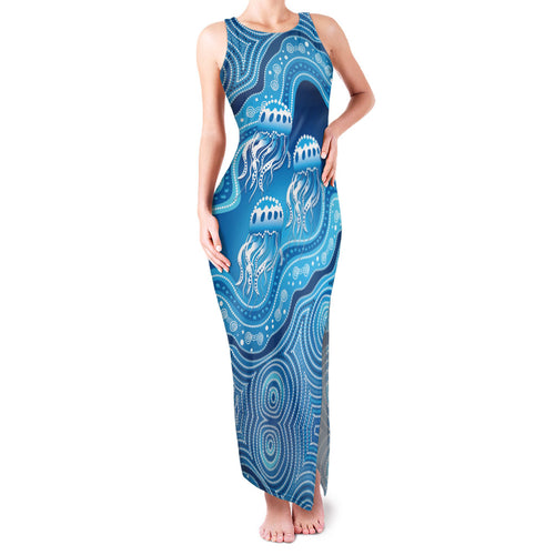 Aboriginal Ocean Jellyfish Family Matching Tank Maxi Dress and Hawaiian Shirt Dot Art Dreamtime Style