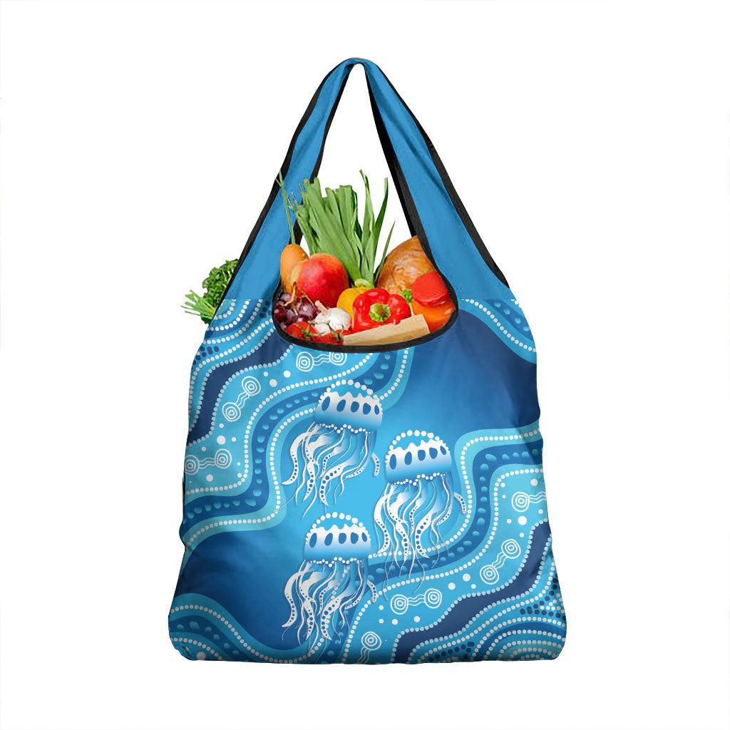 Aboriginal Ocean Jellyfish Grocery Bag Dot Art Dreamtime Style