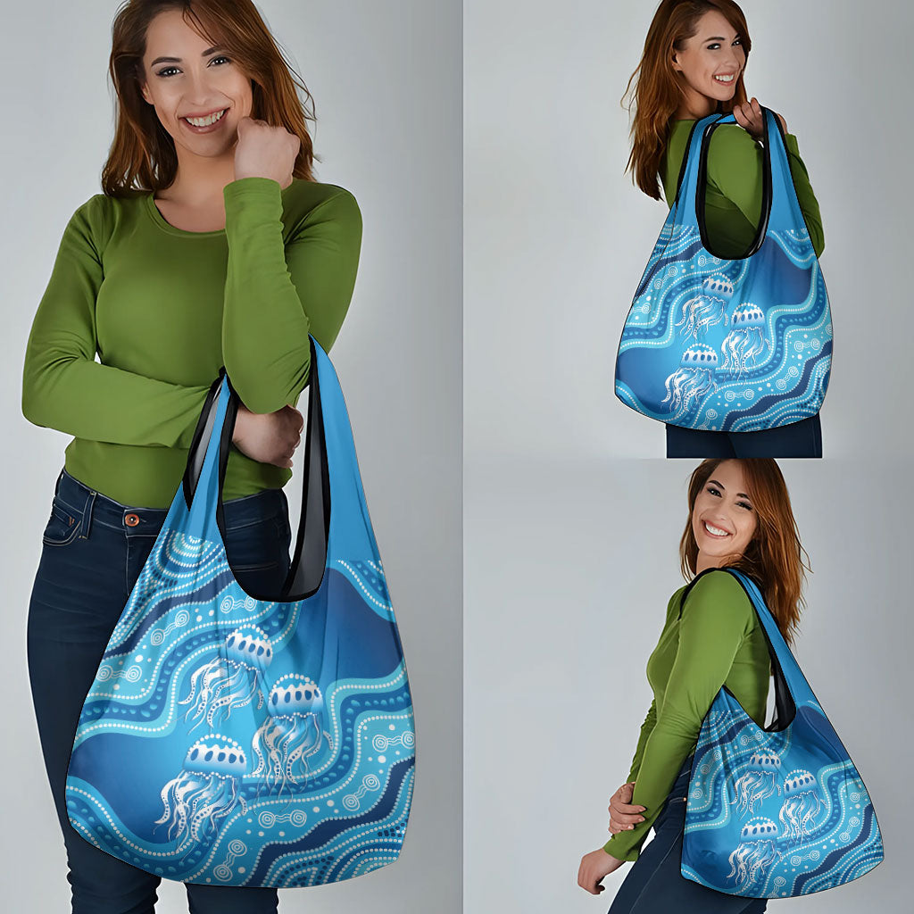 Aboriginal Ocean Jellyfish Grocery Bag Dot Art Dreamtime Style