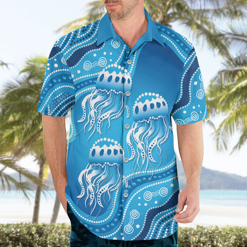 Aboriginal Ocean Jellyfish Hawaiian Shirt Dot Art Dreamtime Style