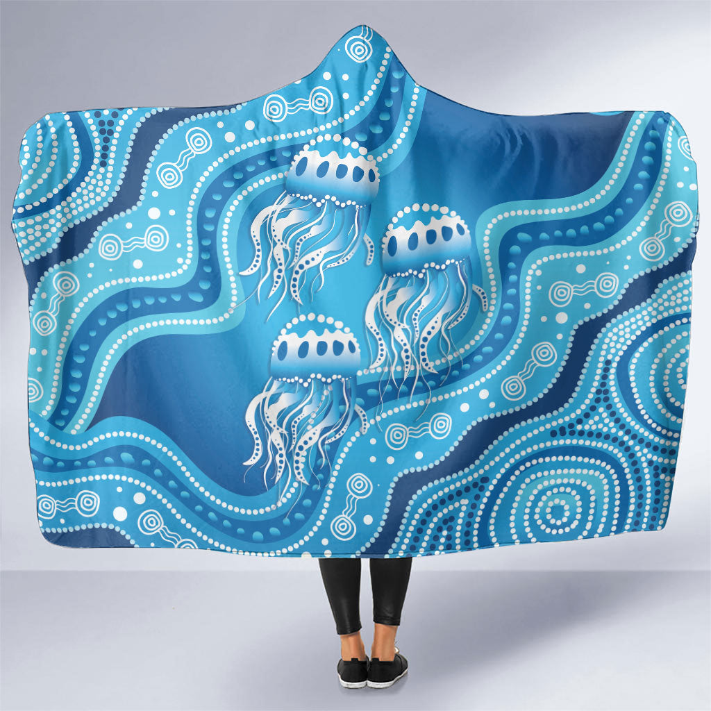 Aboriginal Ocean Jellyfish Hooded Blanket Dot Art Dreamtime Style
